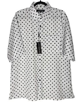 Bassiri Button Up Shirt Mens Size XL Polka Dot Retro Mod Black White Disco NEW